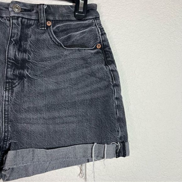 American Eagle Black Denim Stretch Cuffed Hi Rise Short Shorts Women's Size 2 - Picture 4 of 7